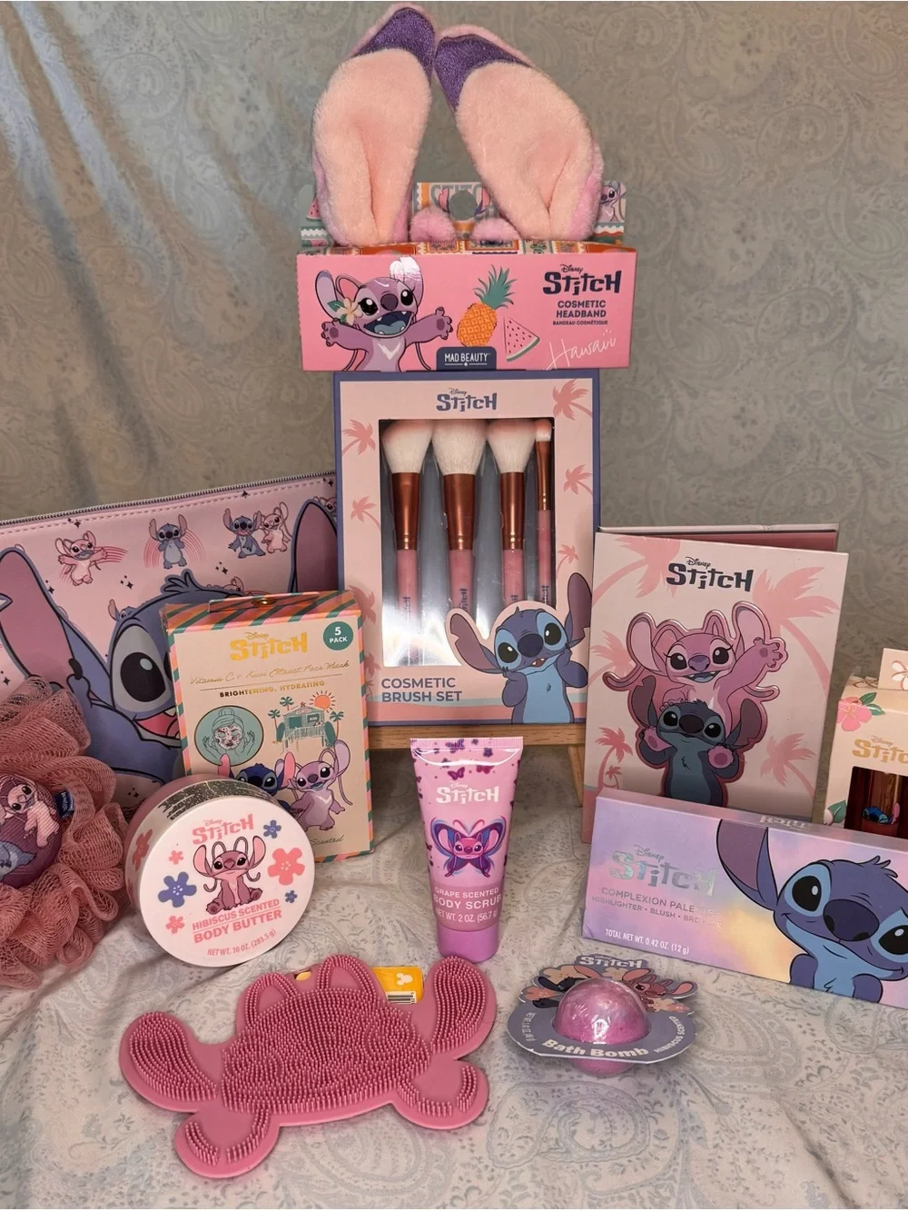 Disney Stitch and Angel Ultimate Makeup, Body Care & Cosmetic Bag Bundle